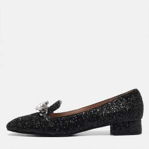 Miu Miu Black Glitter Crystal Embellished  Loafers Size 40