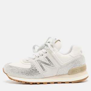 Miu Miu x New Balance 574 White Suede and Denim Sneakers Size 37