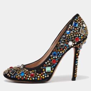 Miu Miu Black Suede Crystals Embellished Pumps Size 38.5