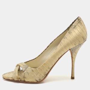 Miu Miu Multicolor Snakeskin Leather Peep Toe Pumps Size 37