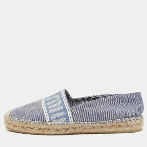 Miu Miu Blue Denim Logo Espadrille Flats Size 38