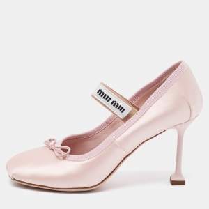 Miu Miu Pink Satin Logo Band Ballerina Pumps Size 37