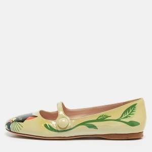 Miu Miu Green Cat Print Patent Leather Ballet Flats Size 36