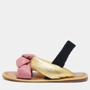 Miu Miu Multicolor Leather Knotted Flat Slingback Sandals Size 41