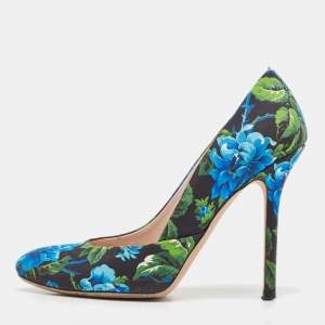 Miu Miu Multicolor Flower Pint Satin Round Toe Pumps Size 37.5
