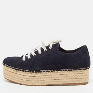 Miu Miu Navy Blue Suede Espadrille Platform Espadrille Sneakers Size 39