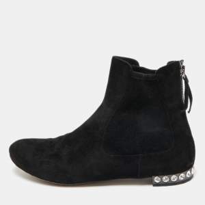 Miu Miu Black Suede Embellished Ankle Boots Size 38
