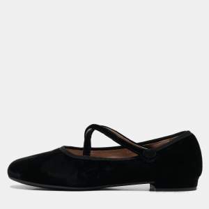Pre Owned Miu Miu Black Velvet Crisscross Strappy Ballet Flats Size 39