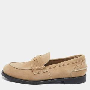 Miu Miu Beige Suede Logo Appique Loafers Size 38.5