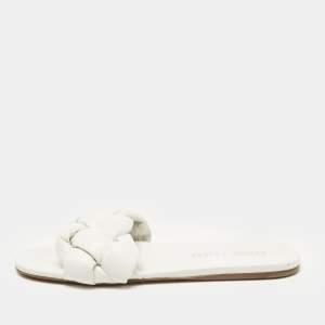 Miu Miu White Intrecciato Leather Flat Slides Size 40