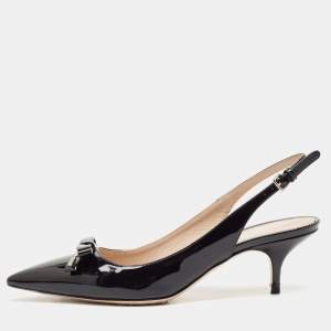 Miu Miu Black Patent Leather Pointed Toe Slingback Pumps Size 37.5