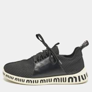Miu Miu Black Leather and Mesh Lace Up Sneakers Size 39.5