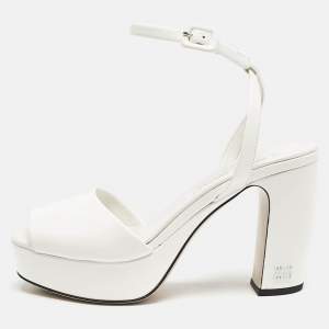 Miu Miu White Patent Leather Platform Ankle Strap Sandals Size 36
