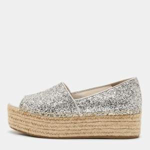 Miu Miu Silver Glitter Platform Espadrille Flats Size 39