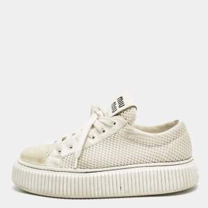 Miu Miu White Leather and Mesh Platform Sneakers Size 37.5