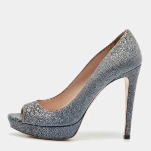 Miu Miu Grey Stingray Leather Platform Pumps Size 38