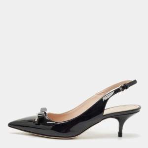Miu Miu Black Patent Leather Bow Slingback Pumps Size 37