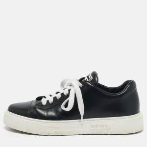 Miu Miu Black Leather Low Top Sneakers Size 39