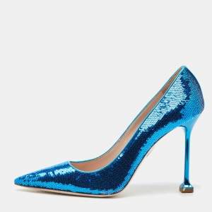 Miu Miu Blue Sequin Embellished Pointed Toe Pumps Size 37.5