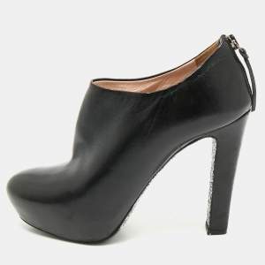 Miu Miu Black Leather  Glitter heels Booties Size 38
