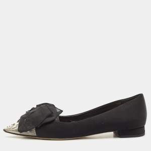 Miu Miu Black Satin Crystal Embellished Bow Buckle Ballet Flats Size 40