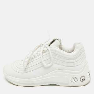 Miu Miu White Leather Crystal Embellished Low Top Sneakers Size 36