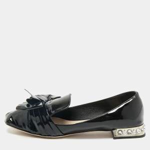 Miu Miu Black Patent Leather Crystals Embellished Bow Ballet Flats Size 41