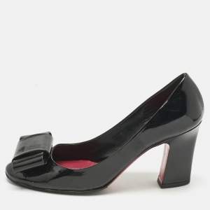 Miu Miu Black Patent Leather Bow Peep Toe Pumps Size 37.5