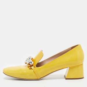 Miu Miu Yellow Patent Leather Crystal Embellished Pumps Size 39.5