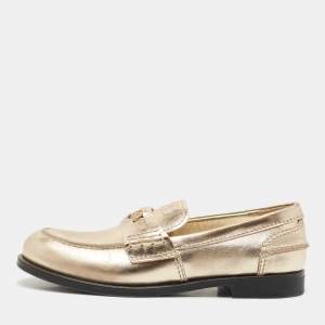 Pre Owned Miu Miu Gold Leather Penny Loafers Size 38.5