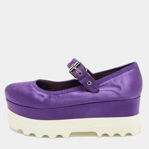 Pre Owned Miu Miu Purple Satin Platform Mary Jane Pumps Size 39
