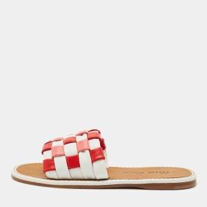 Pre Owned Miu Miu Multicolor Woven Leather Flat Slides Size 39