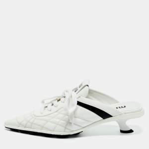 Pre Owned Miu Miu White Patent Leather Sneaker Mules Size 37.5