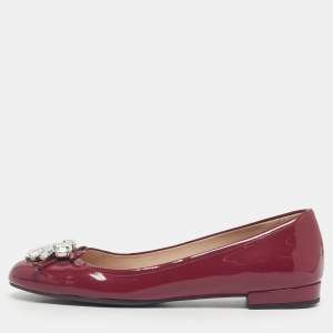 Pre Owned Miu Miu Purple Patent Leather Crystal Embellish Ballet Flats Size 37