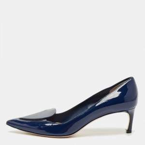 Pre Owned Miu Miu Navy Blue Patent Leather and PVC Pumps Size 38.5