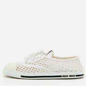 Pre Owned Miu Miu White Rope Fabric Low Top Sneakers Size 38.5