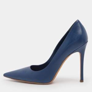 Pre Owned Miu Miu Blue Leather Pointed Toe Pumps Size 38.5