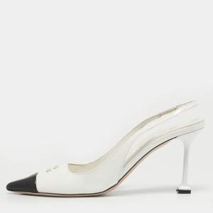 مملوكة مسبقًا حذاء ميول ميول جلد لامع أبيض/أسود مقدمة مدببة سير خلفي مقاس 37