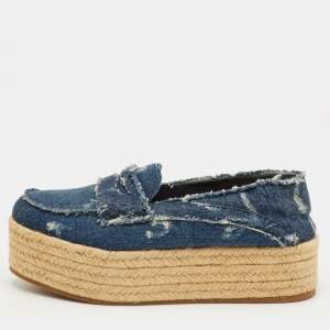 مملوكة مسبقًا Miu Miu Size 37.5 Blue Denim Penny Loafer Platform Espadrille Loafers