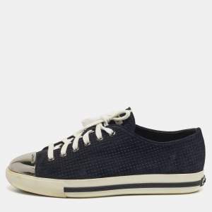 Pre Owned Miu Miu Size 39.5 Navy Blue Metal and Suede Cap Toe Lace Up Sneakers