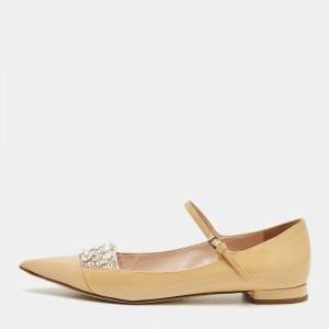 Pre Owned Miu Miu Size 36 Beige Patent Leather Ballet Flats
