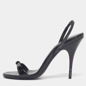 Pre Owned Miu Miu Size 36.5 Black Patent Leather Slingback Sandals