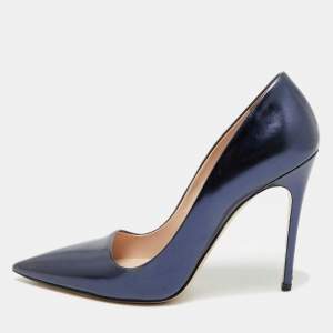 Pre Owned Miu Miu Size 38.5 Navy Blue Leather Pointed Toe Pumps
