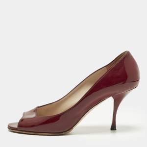 Pre Owned Miu Miu Size 40 Burgundy Patent Leather Peep Toe Pumps