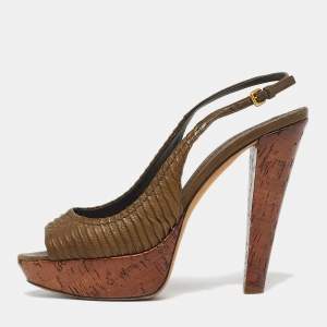 مملوكة مسبقًا Miu Miu Size 39 Green Leather Peep Toe Slingback Pumps