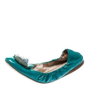 Pre Owned Miu Miu Blue Patent Leather Jeweled Ballet Flats Size 40
