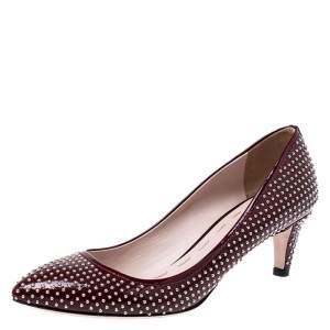 Miu Miu Burgundy Patent Leather Silver Studded Pumps Size 35.5
