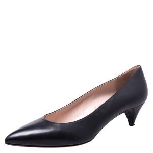 Miu Miu Black Leather Kitten Heel Pumps Size 38