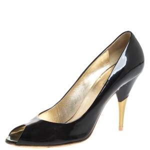 Miu Miu Black Patent Leather Peep Toe Pumps Size 37