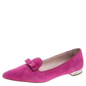 Miu Miu Pink Suede Leather Embellished Smoking Slipper Size 39.5